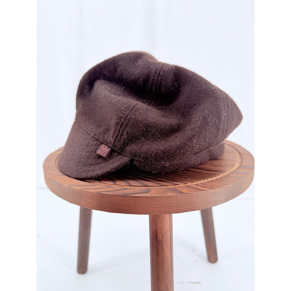 REI Womens Brown Wool Blend Newsboy Cabbie Hat Size SM Orange Lining Y2K Earthy